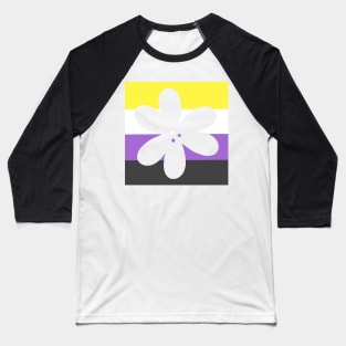 Flower Outline - discreet nonbinary pride flag Baseball T-Shirt